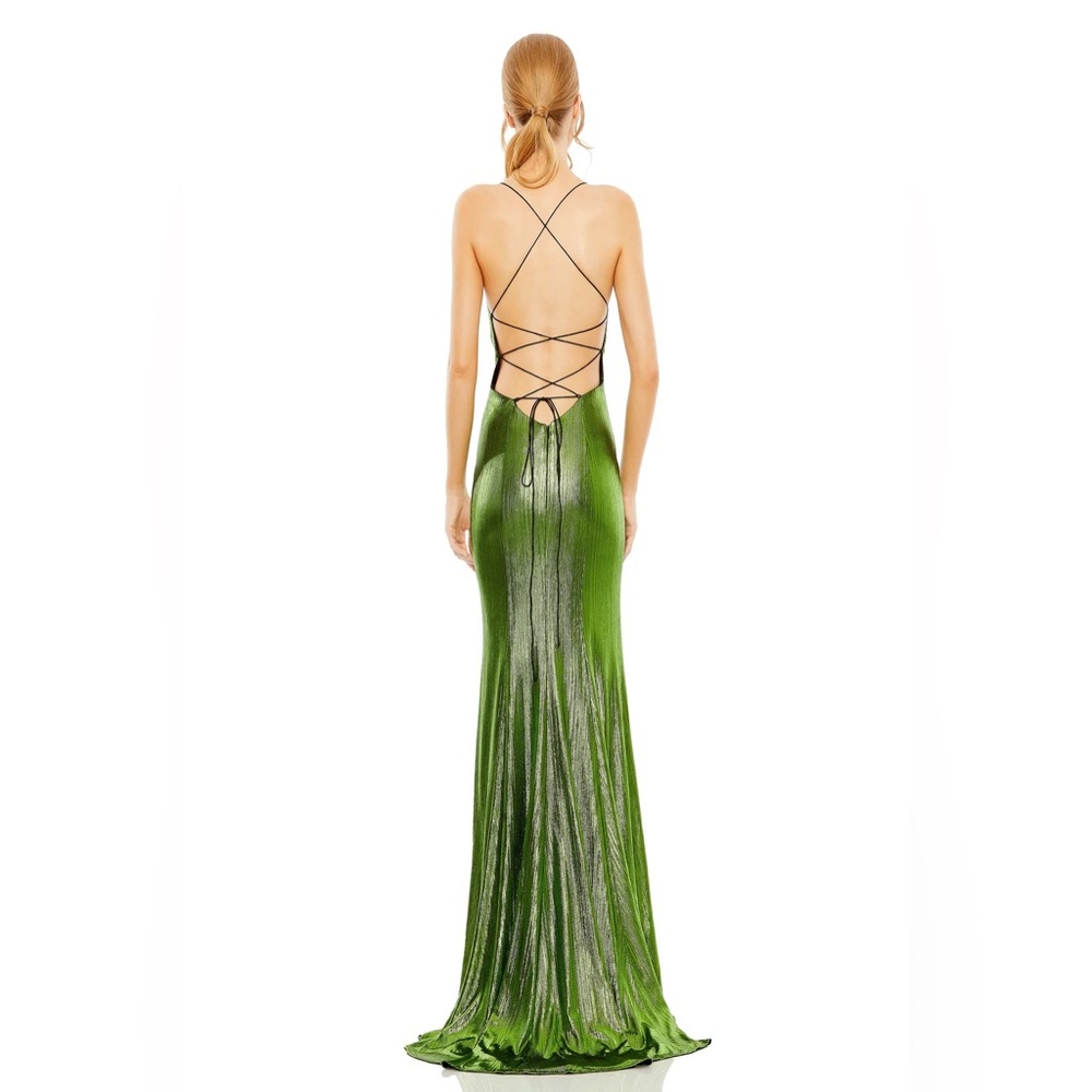NWT Mac Duggal Corset Back Metallic Column Gown 2